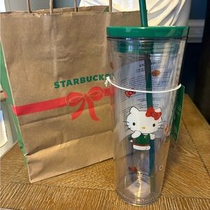 Starbucks Green Hello Kitty Tumbler with Straw